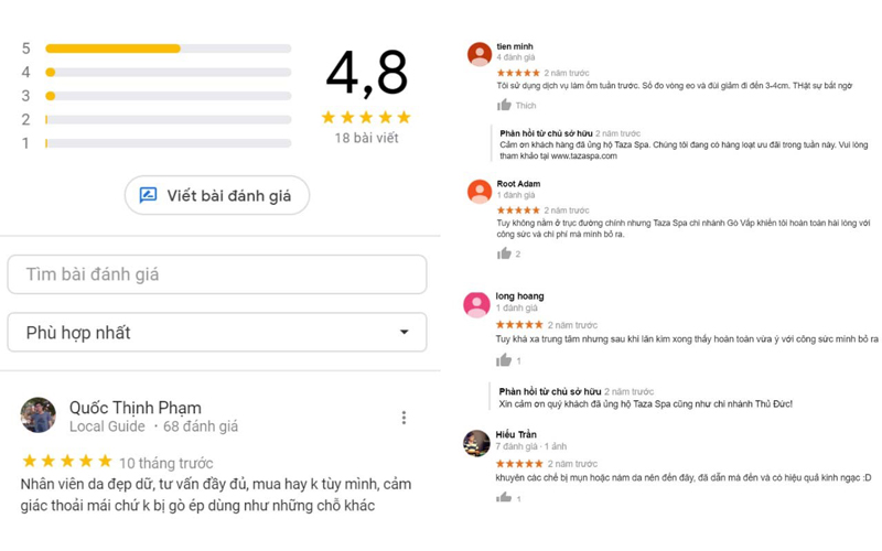 review đánh giá từ khách hàng của taza skin clinic