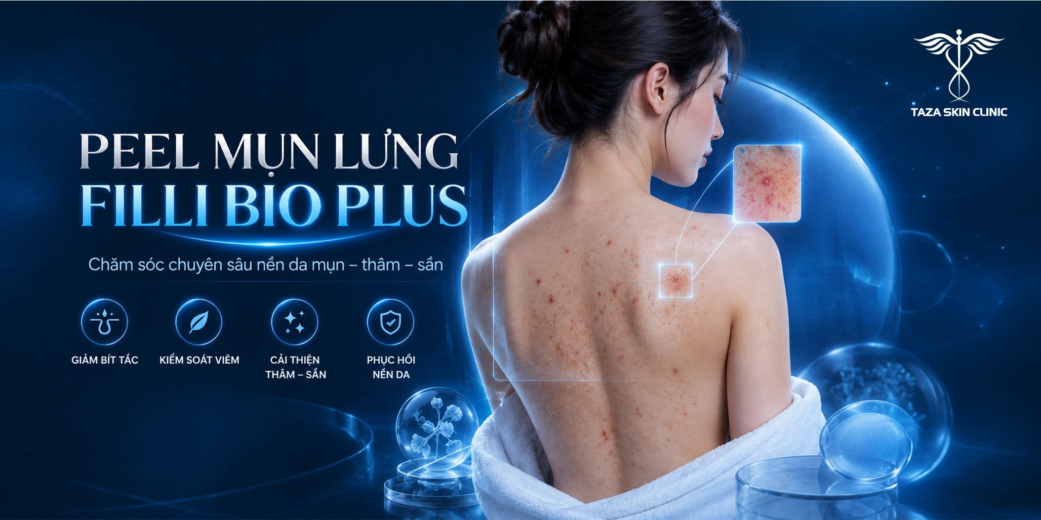 Peel mụn lưng Fillio Bio Plus chăm sóc nền da mụn, thâm, sần tại Taza Skin Clinic