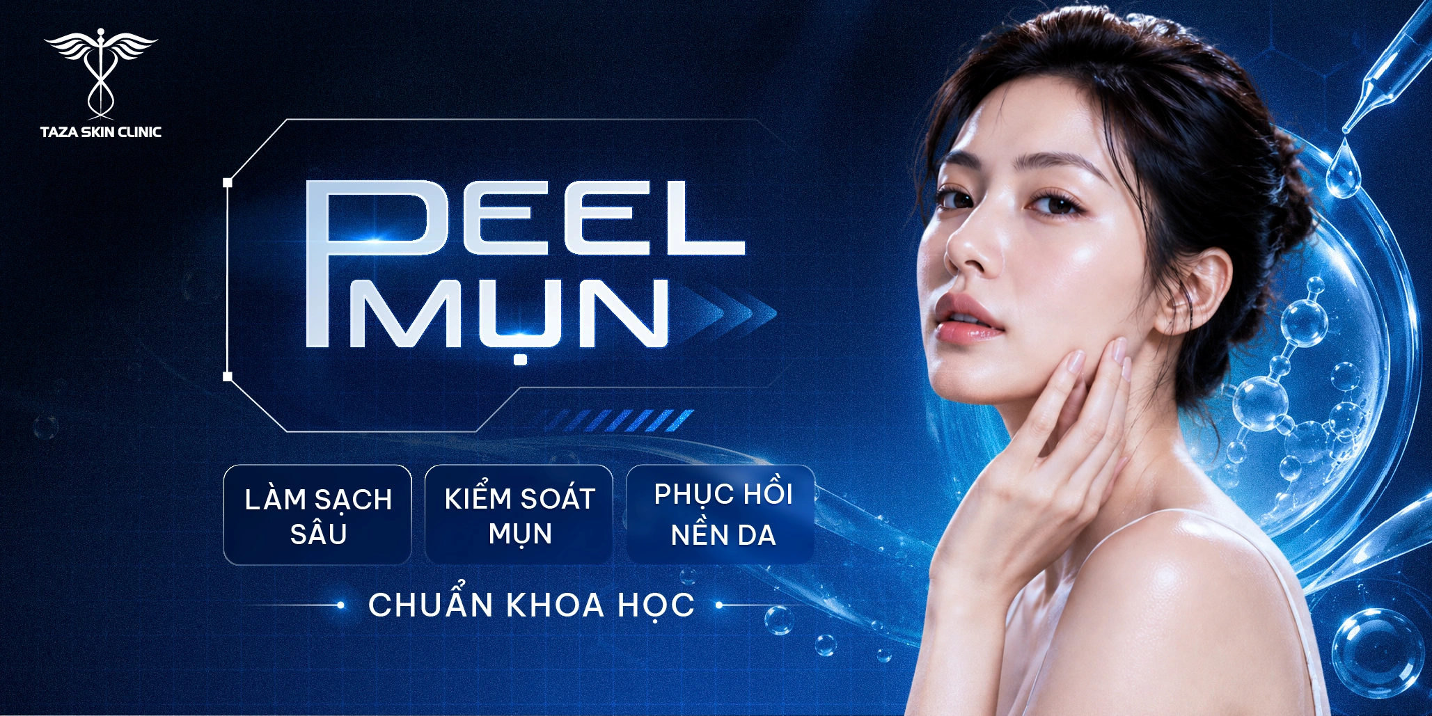 Peel mụn làm sạch sâu, kiểm soát mụn, phục hồi nền da tại Taza Skin Clinic